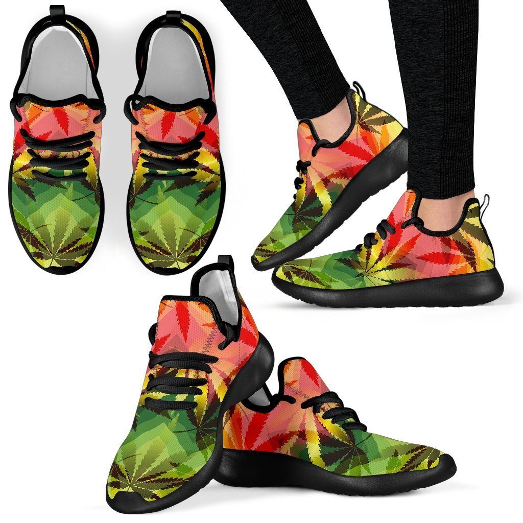 Hemp Leaf Reggae Pattern Print Mesh Knit Shoes GearFrost