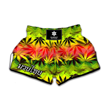 Hemp Leaf Reggae Pattern Print Muay Thai Boxing Shorts