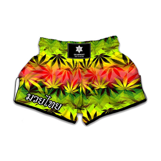 Hemp Leaf Reggae Pattern Print Muay Thai Boxing Shorts