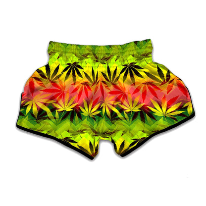 Hemp Leaf Reggae Pattern Print Muay Thai Boxing Shorts