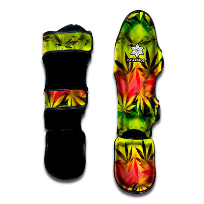 Hemp Leaf Reggae Pattern Print Muay Thai Shin Guard