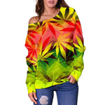 Hemp Leaf Reggae Pattern Print Off Shoulder Sweatshirt GearFrost