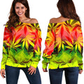 Hemp Leaf Reggae Pattern Print Off The Shoulder Sweatshirt