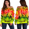 Hemp Leaf Reggae Pattern Print Off Shoulder Sweatshirt GearFrost