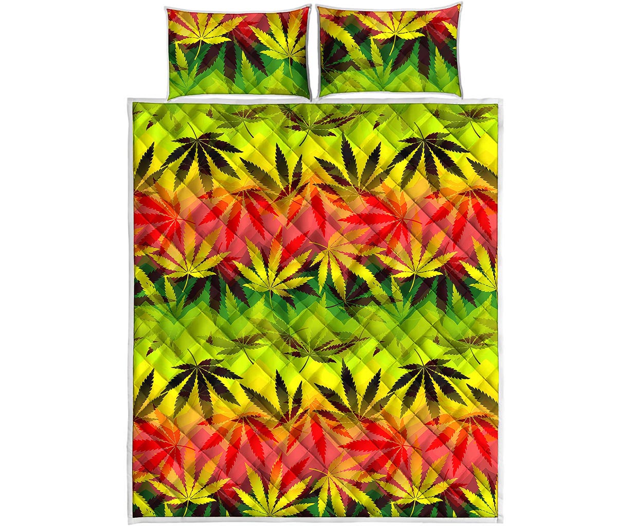 Hemp Leaf Reggae Pattern Print Quilt Bed Set