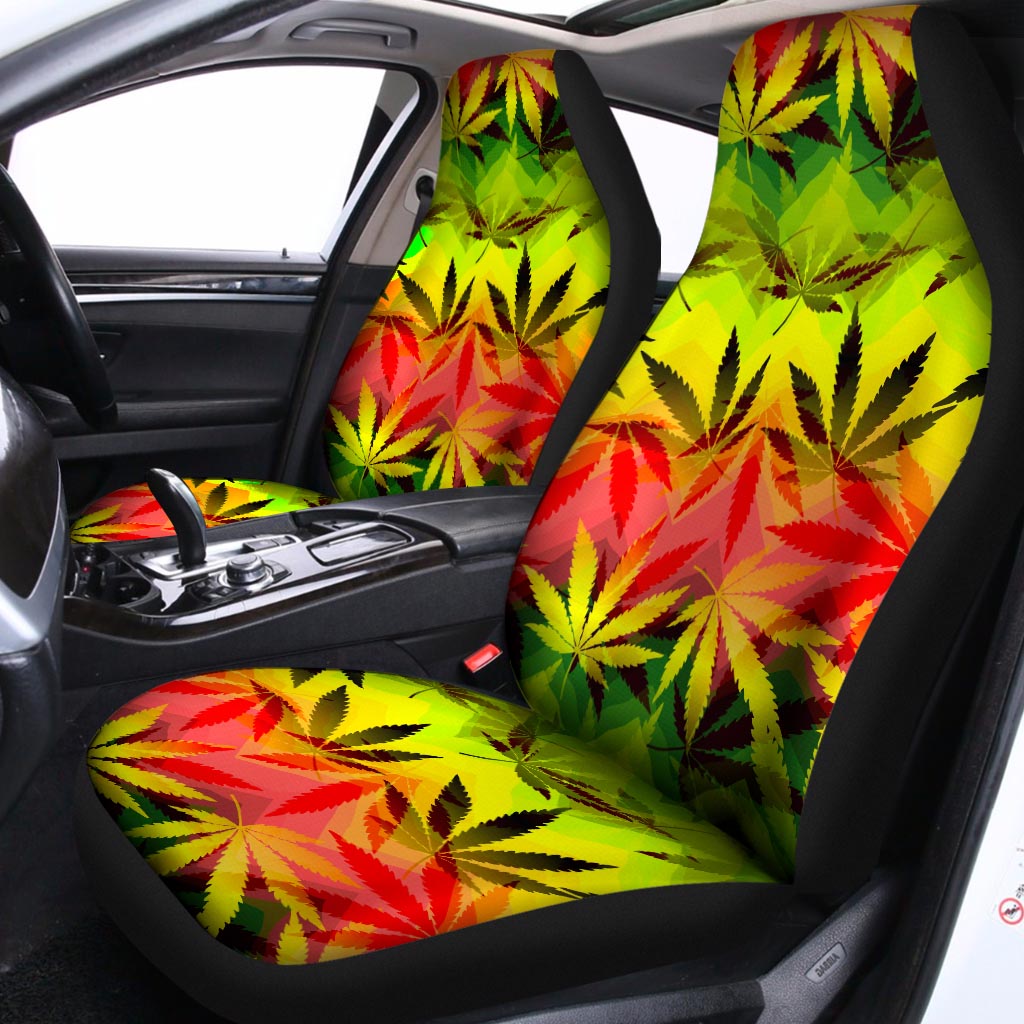 Hemp Leaf Reggae Pattern Print Universal Fit Car Seat Covers