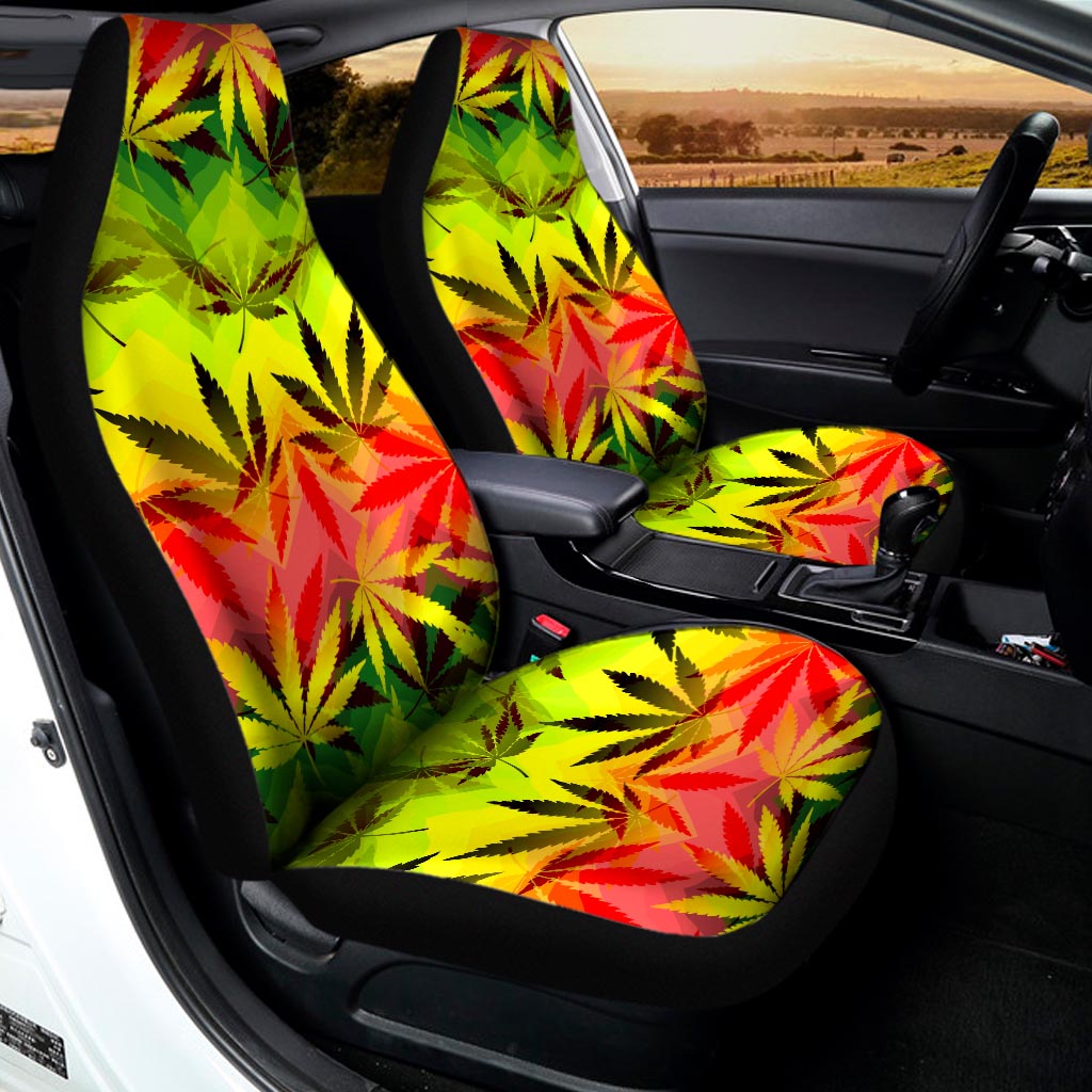 Hemp Leaf Reggae Pattern Print Universal Fit Car Seat Covers