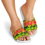 Hemp Leaf Reggae Pattern Print White Slide Sandals