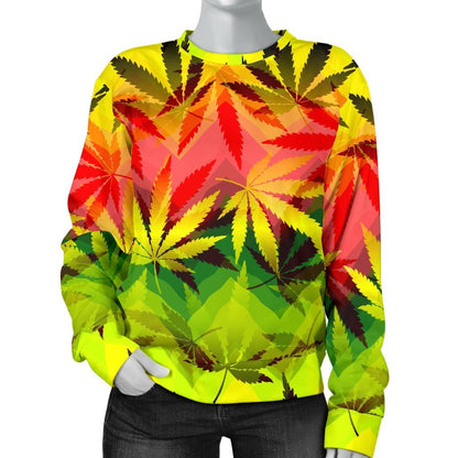 Hemp Leaf Reggae Pattern Print Women's Crewneck Sweatshirt GearFrost