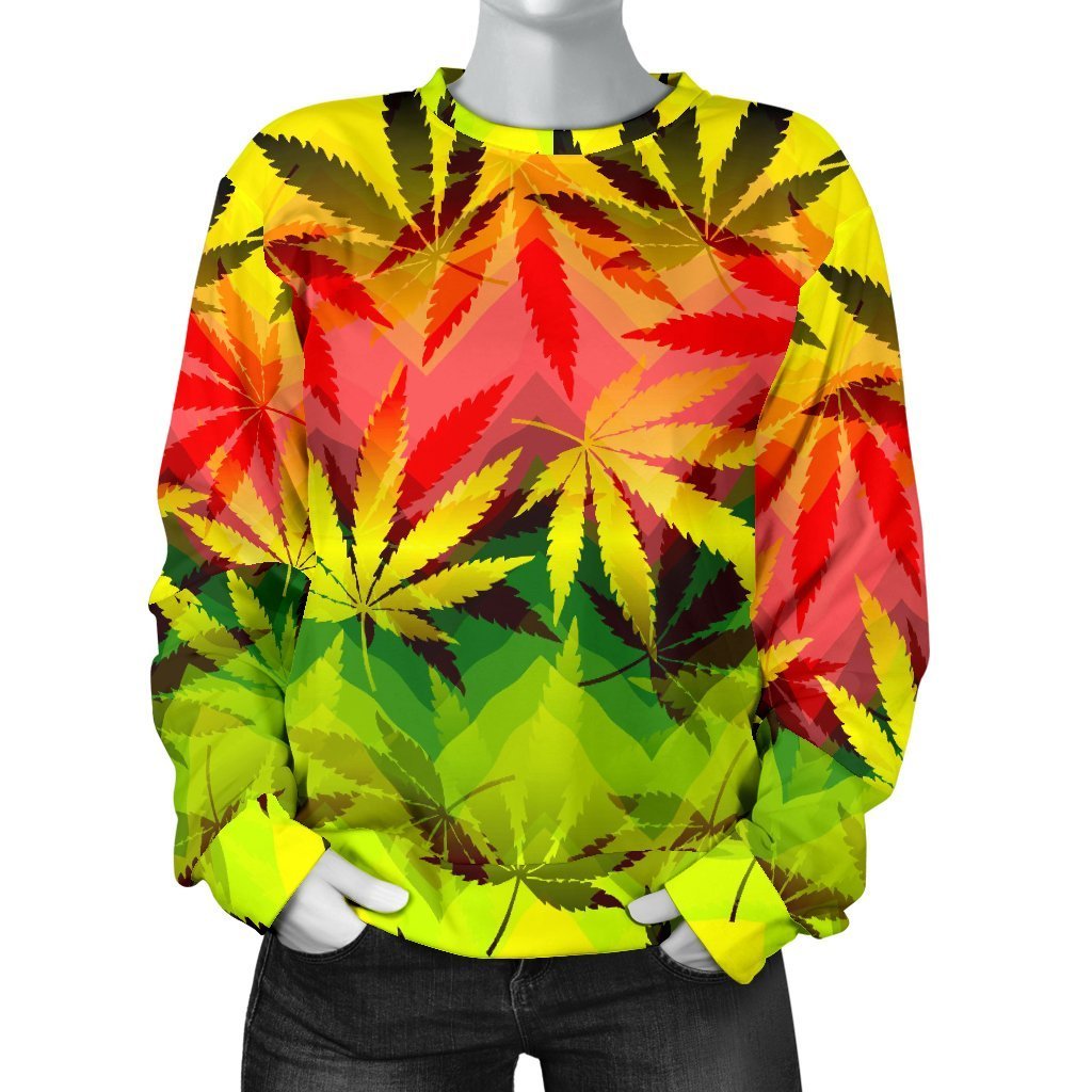 Hemp Leaf Reggae Pattern Print Women's Crewneck Sweatshirt GearFrost