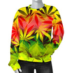 Hemp Leaf Reggae Pattern Print Women's Crewneck Sweatshirt GearFrost