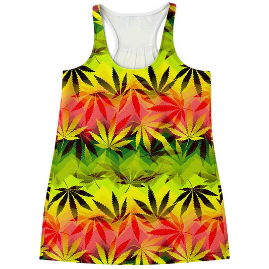 Hemp Leaf Reggae Pattern Print Women's Racerback Tank Top