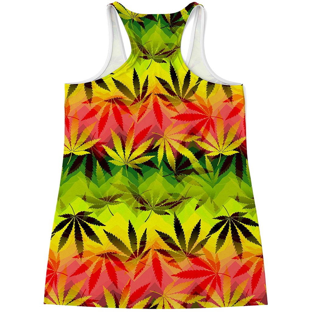 Hemp Leaf Reggae Pattern Print Women's Racerback Tank Top