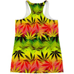 Hemp Leaf Reggae Pattern Print Women's Racerback Tank Top