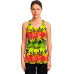 Hemp Leaf Reggae Pattern Print Women's Racerback Tank Top