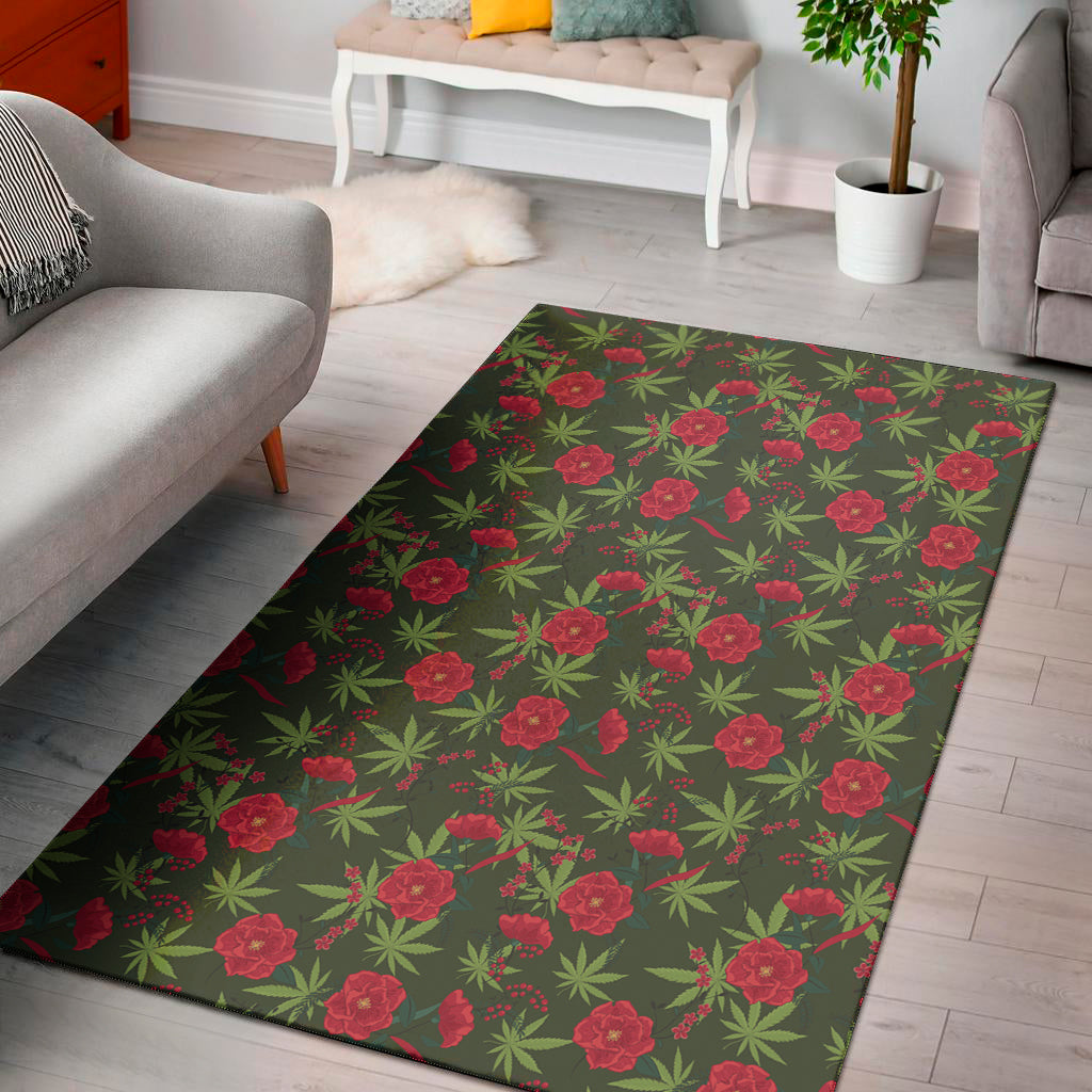 Hemp Leaves And Flowers Pattern Print Area Rug