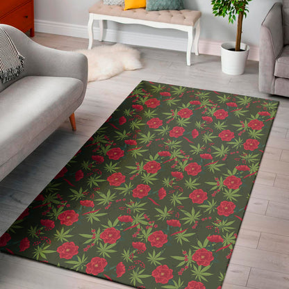 Hemp Leaves And Flowers Pattern Print Area Rug