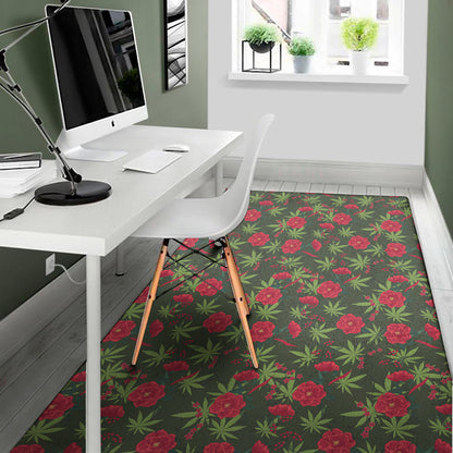 Hemp Leaves And Flowers Pattern Print Area Rug