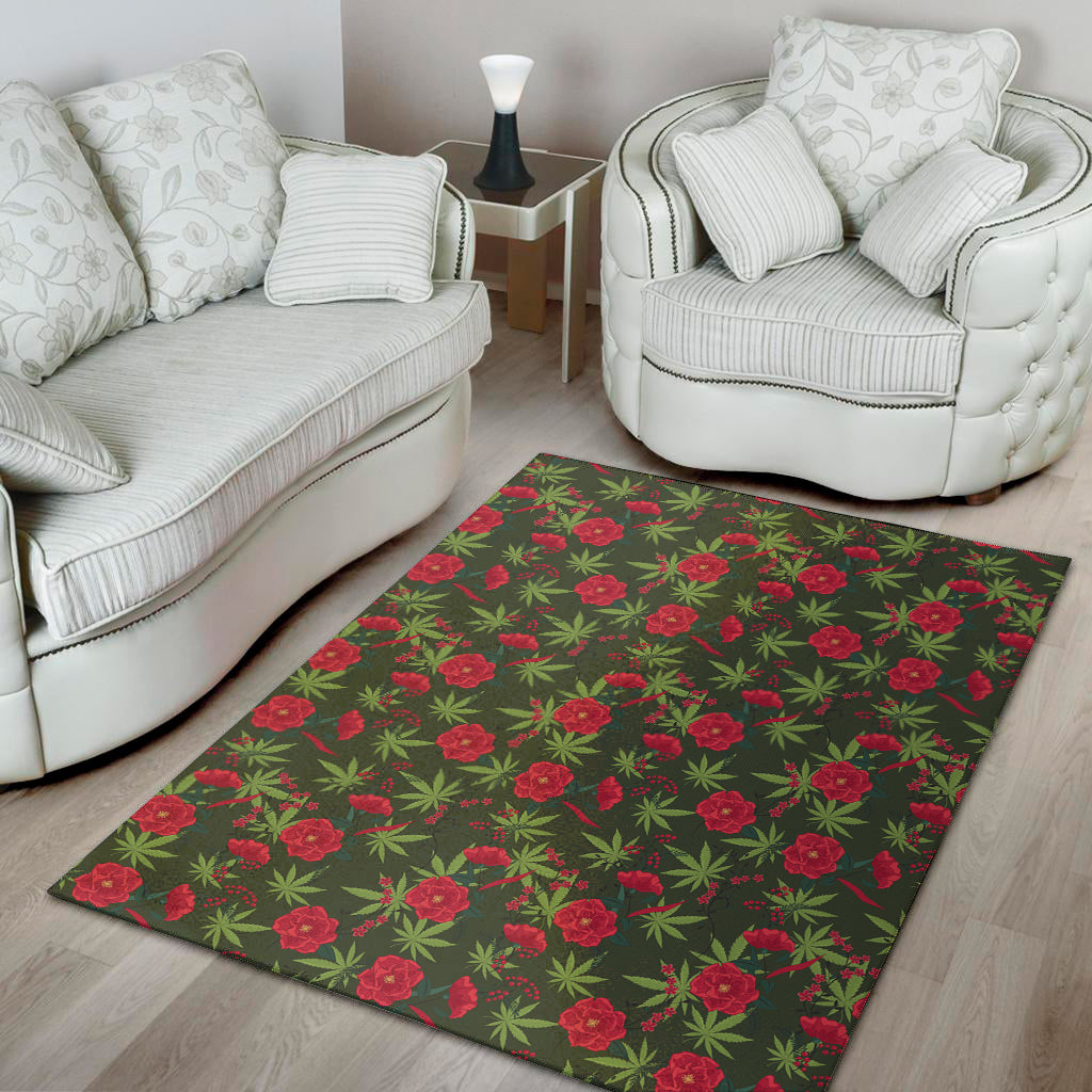 Hemp Leaves And Flowers Pattern Print Area Rug