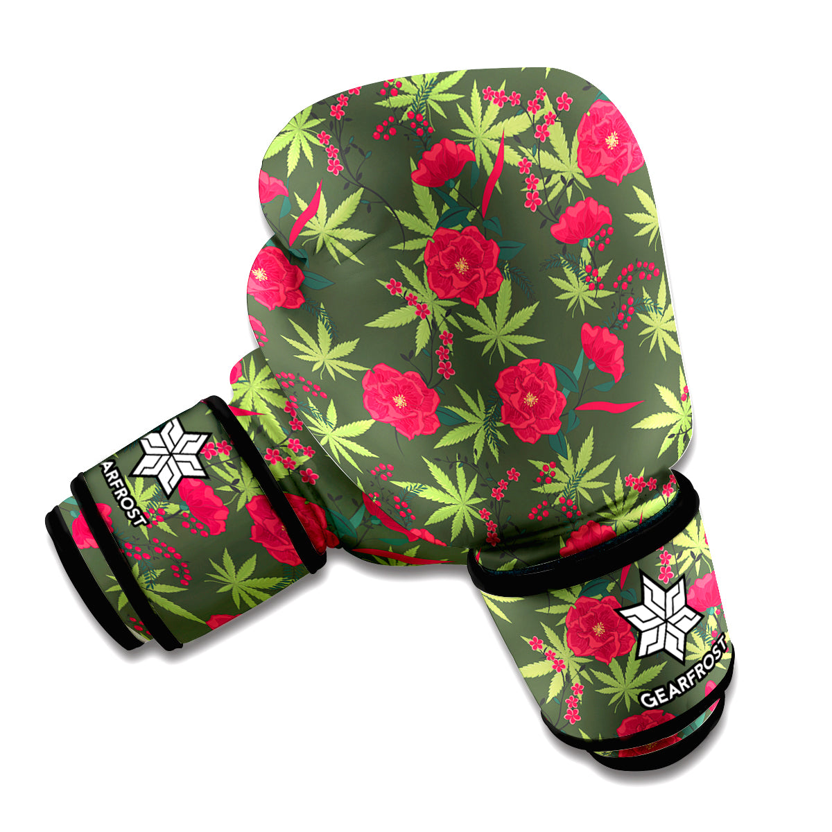 Hemp Leaves And Flowers Pattern Print Boxing Gloves