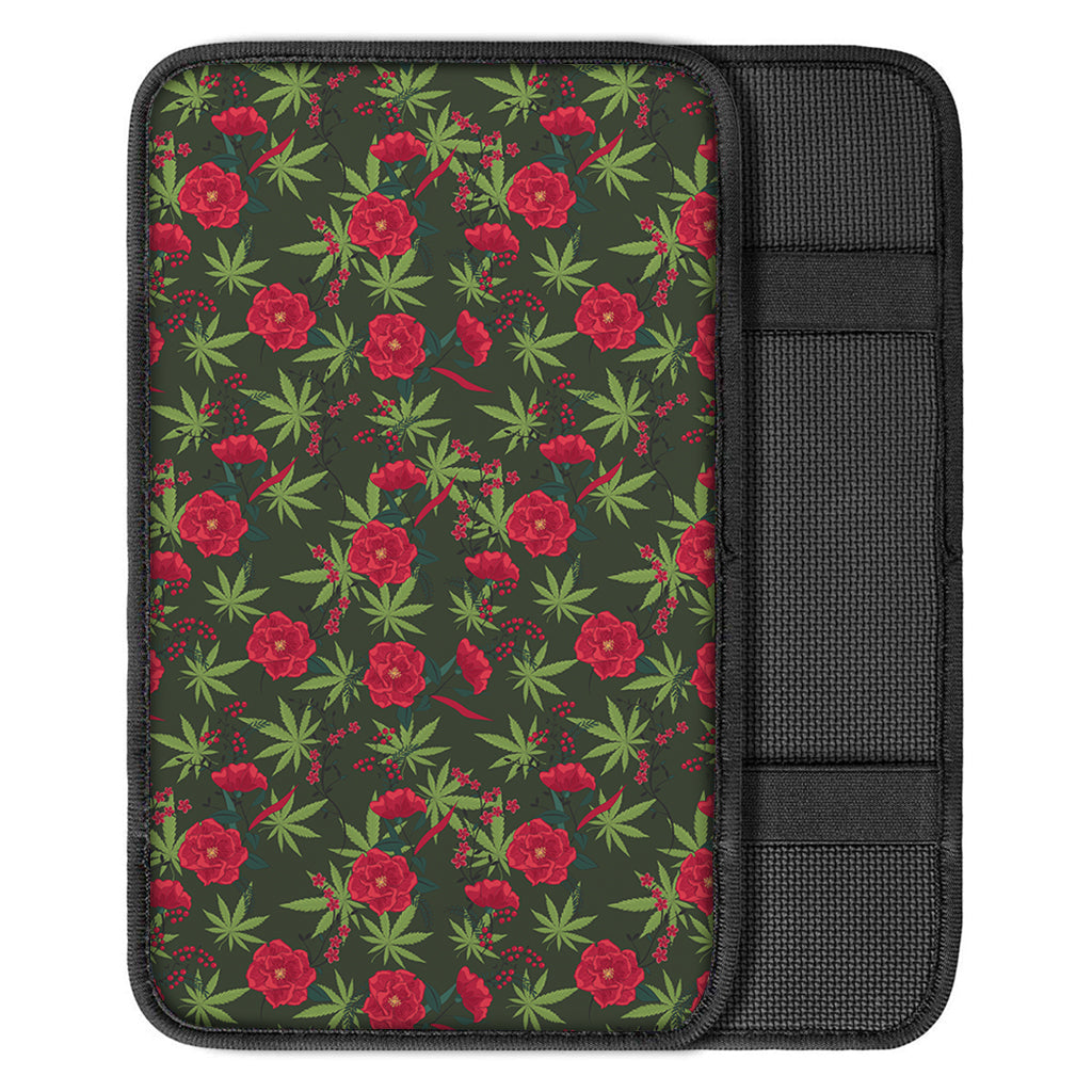 Hemp Leaves And Flowers Pattern Print Car Center Console Cover