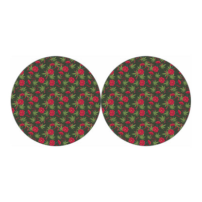 Hemp Leaves And Flowers Pattern Print Car Coasters