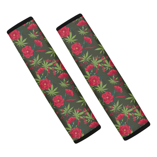 Hemp Leaves And Flowers Pattern Print Car Seat Belt Covers