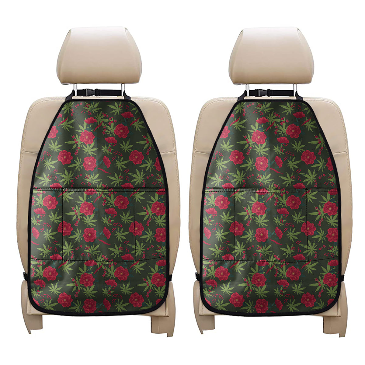 Hemp Leaves And Flowers Pattern Print Car Seat Organizers