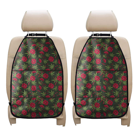 Hemp Leaves And Flowers Pattern Print Car Seat Organizers