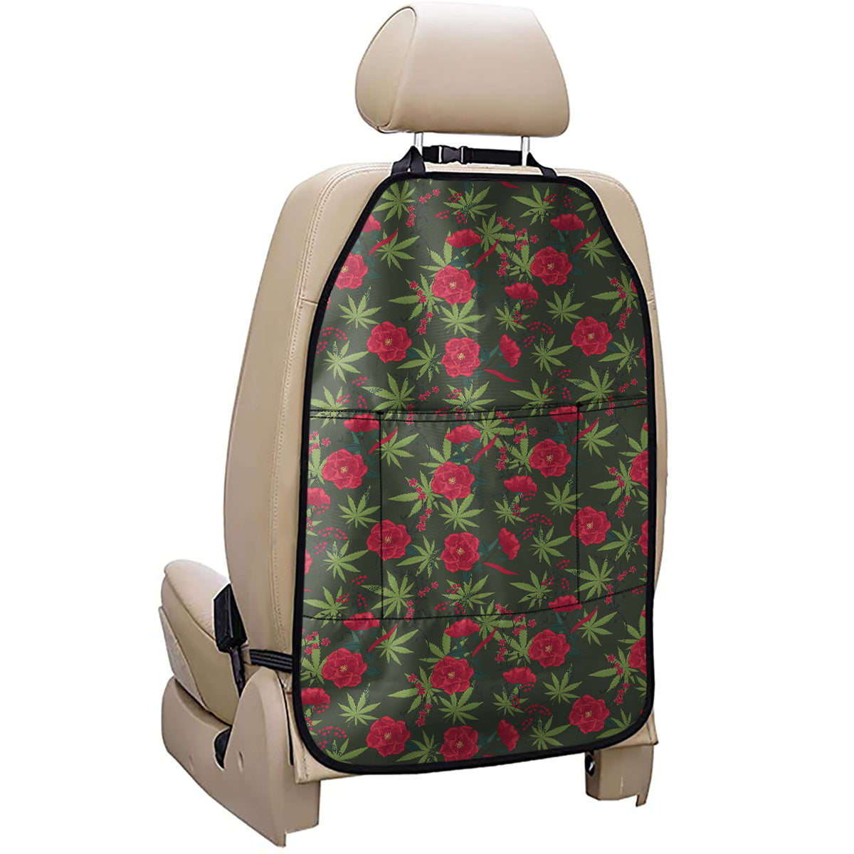 Hemp Leaves And Flowers Pattern Print Car Seat Organizers