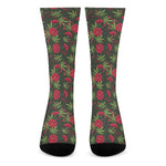 Hemp Leaves And Flowers Pattern Print Crew Socks