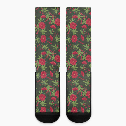 Hemp Leaves And Flowers Pattern Print Crew Socks