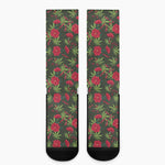 Hemp Leaves And Flowers Pattern Print Crew Socks