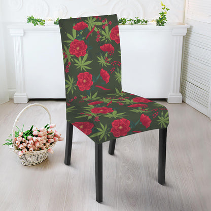 Hemp Leaves And Flowers Pattern Print Dining Chair Slipcover