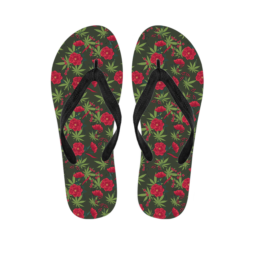 Hemp Leaves And Flowers Pattern Print Flip Flops