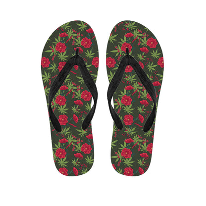 Hemp Leaves And Flowers Pattern Print Flip Flops
