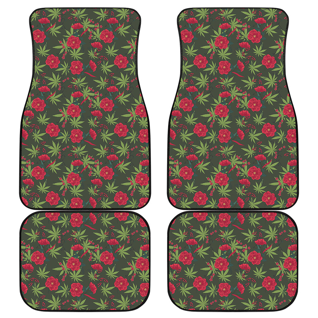 Hemp Leaves And Flowers Pattern Print Front and Back Car Floor Mats