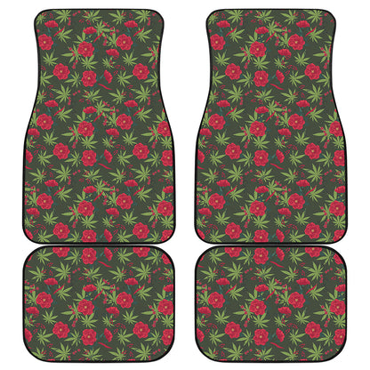 Hemp Leaves And Flowers Pattern Print Front and Back Car Floor Mats