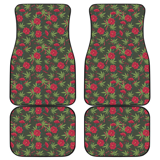 Hemp Leaves And Flowers Pattern Print Front and Back Car Floor Mats