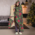 Hemp Leaves And Flowers Pattern Print Hooded Blanket