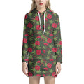 Hemp Leaves And Flowers Pattern Print Pullover Hoodie Dress
