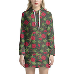 Hemp Leaves And Flowers Pattern Print Hoodie Dress