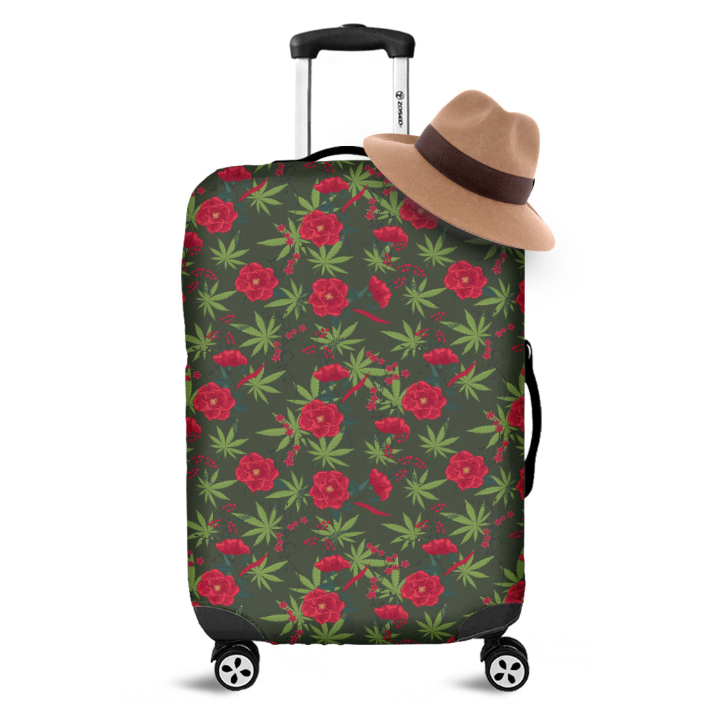 Hemp Leaves And Flowers Pattern Print Luggage Cover