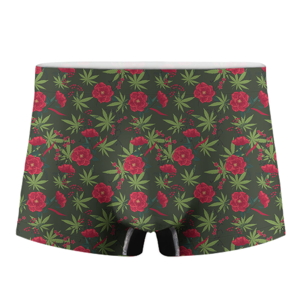 Hemp Leaves And Flowers Pattern Print Men's Boxer Briefs