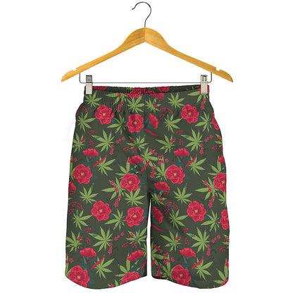 Hemp Leaves And Flowers Pattern Print Men's Shorts