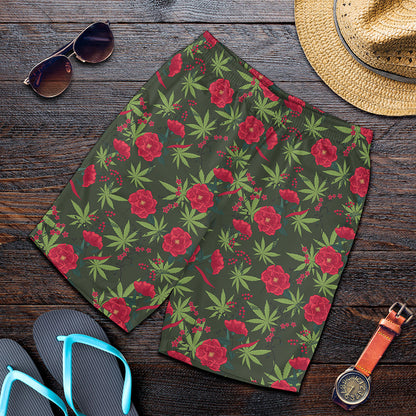 Hemp Leaves And Flowers Pattern Print Men's Shorts