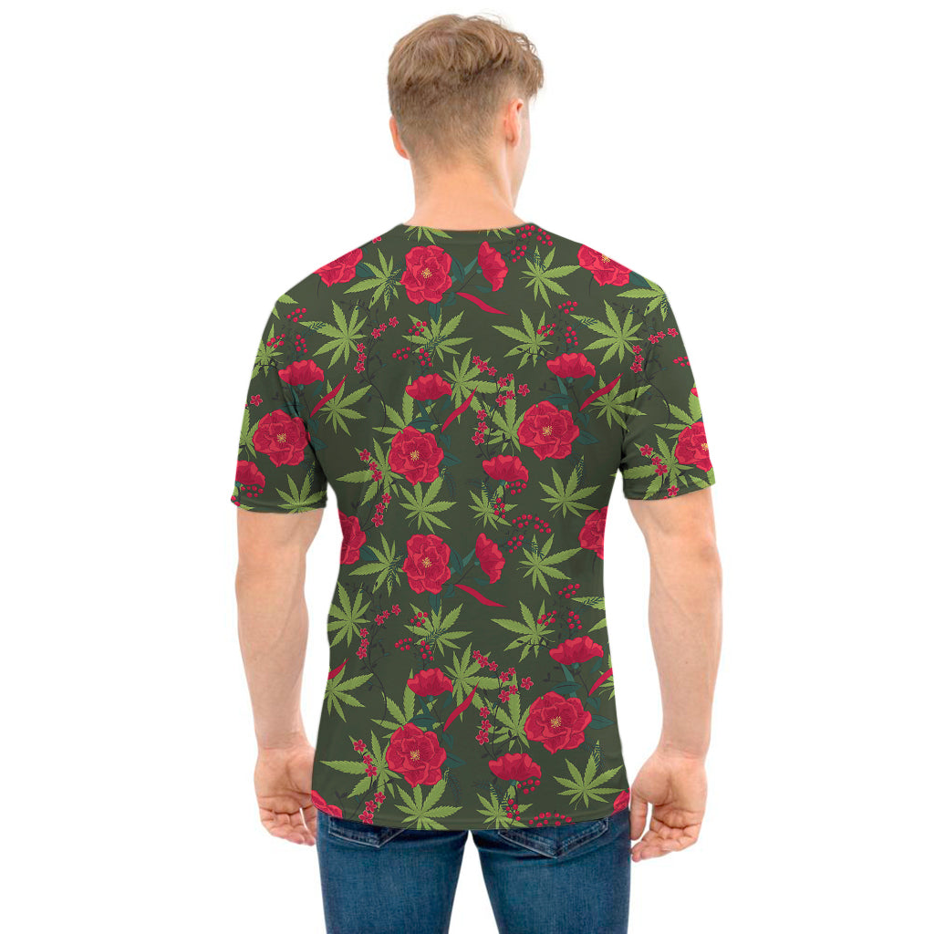 Hemp Leaves And Flowers Pattern Print Men's T-Shirt