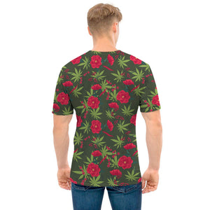 Hemp Leaves And Flowers Pattern Print Men's T-Shirt