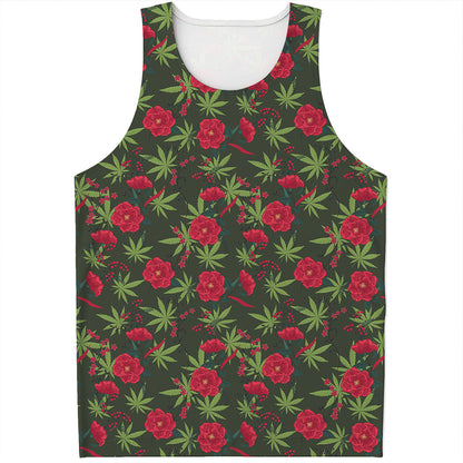 Hemp Leaves And Flowers Pattern Print Men's Tank Top
