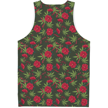 Hemp Leaves And Flowers Pattern Print Men's Tank Top
